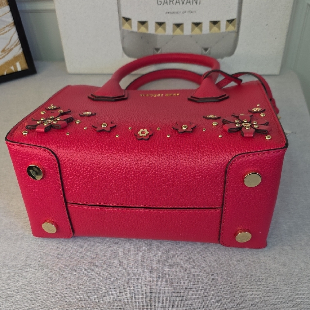 Michael Kors Floral Applique Leather Satchel Bag - Picture 7 of 10